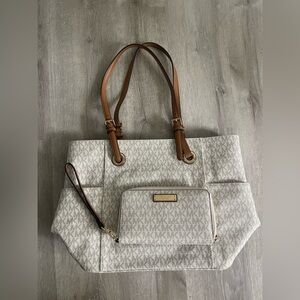 Michael Kors White and Brown Tote Bag